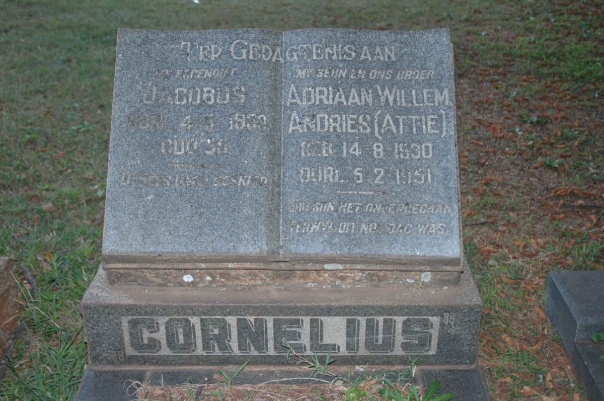 CORNELIUS Jacobus -1933 :: CORNELIUS Adriaan Willem Andries 1930-1951