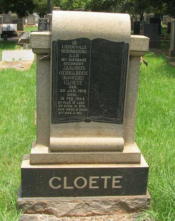 CLOETE Jakobus Gerhardus 1919-1944