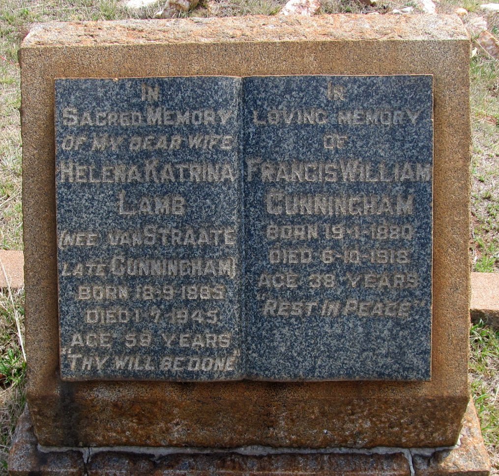 CUNNINGHAM Francis William 1880-1918 &amp; Helena Katrina LAMB formerly CUNNINGHAM nee VAN STRAATE 1885-1945