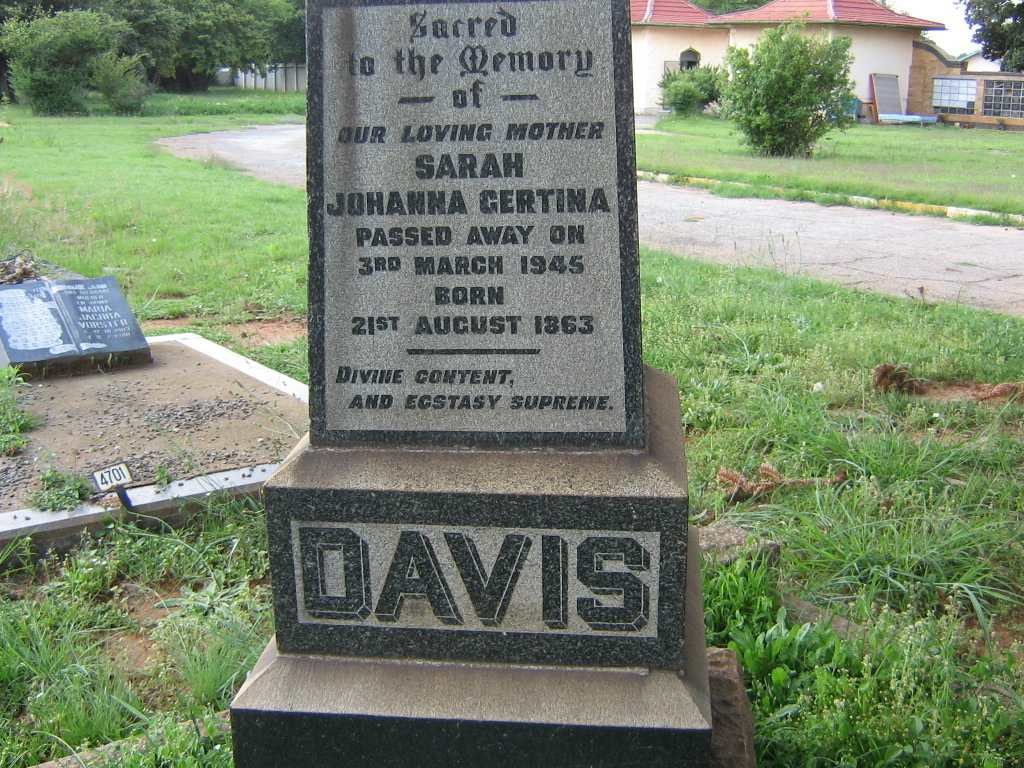 DAVIS Sarah Johanna Gertina 1863-1945