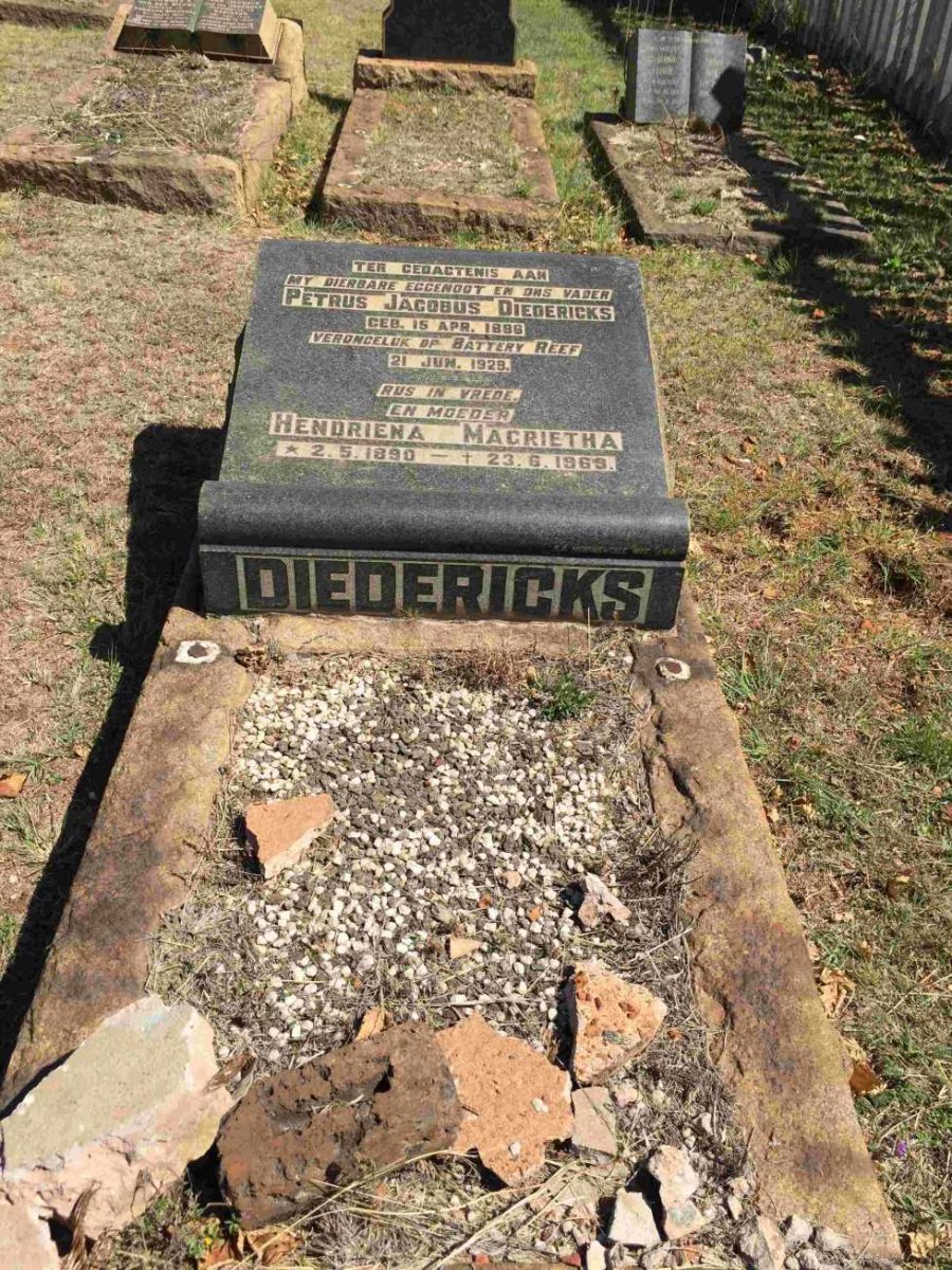 DIEDERICKS Petrus Jacobus 1886-1929 &amp; Hendriena Magrietha 1890-1969