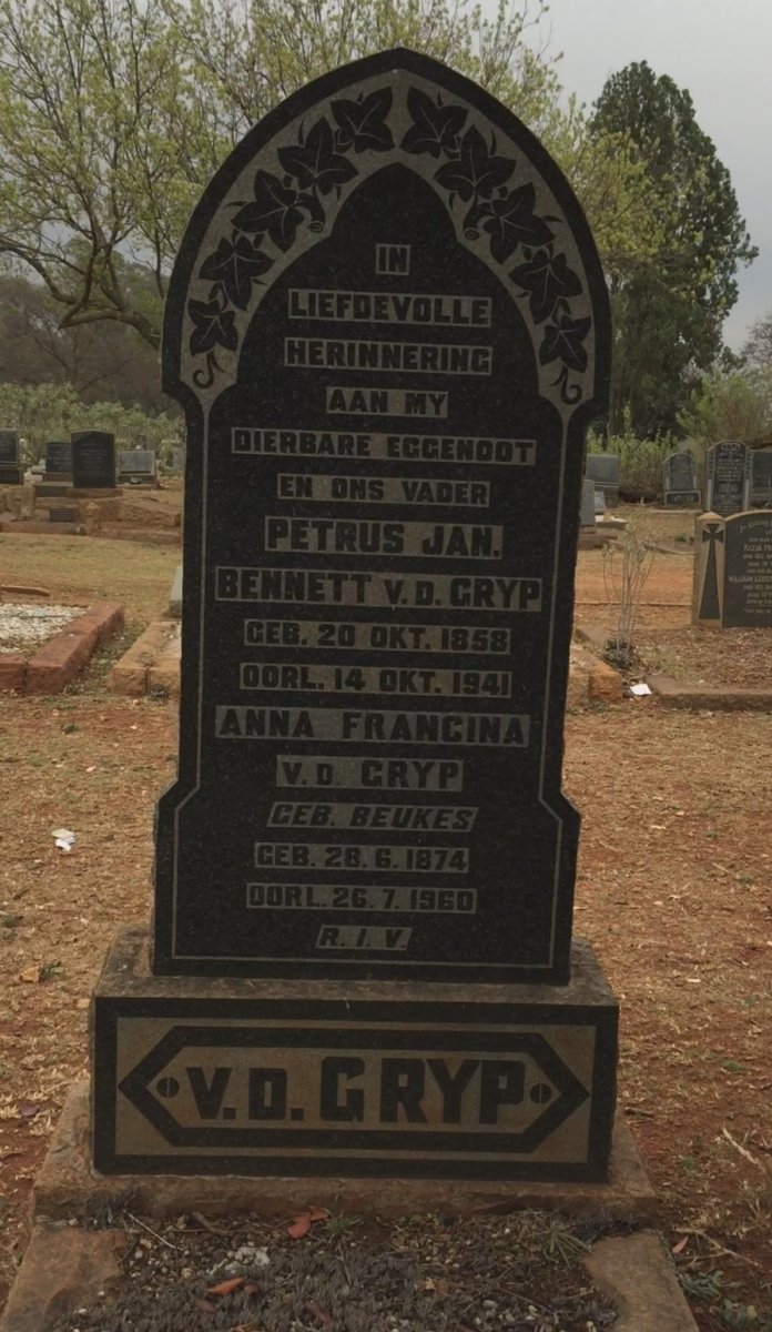 GRYP Petrus Jan Bennett, v.d. 1858-1941 &amp; Anna Francina BEUKES 1874-1960