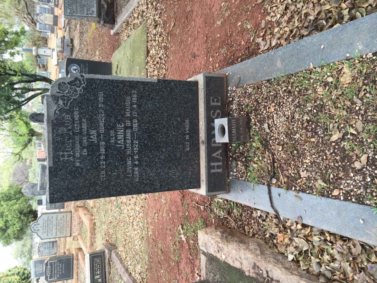 HARMSE Jan 1886-1951 &amp; ? 1894-19?? :: HARMSE Jannie 1922-1963