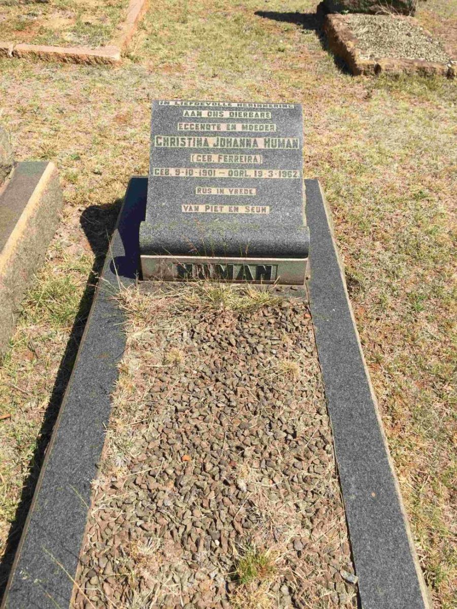 HUMAN Christina Johanna nee FERREIRA 1901-1962