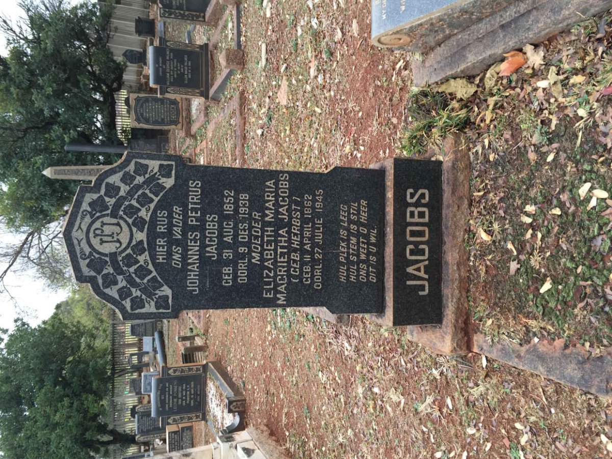 JACOBS Johannes Petrus 1852-1938 &amp; Elizabeth Maria Magrietha HERBST 1862-1945