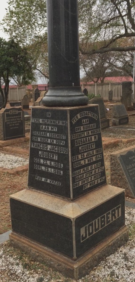 JOUBERT Francois Jacobus 1905-1986 &amp; Susarah M. 1906-1942