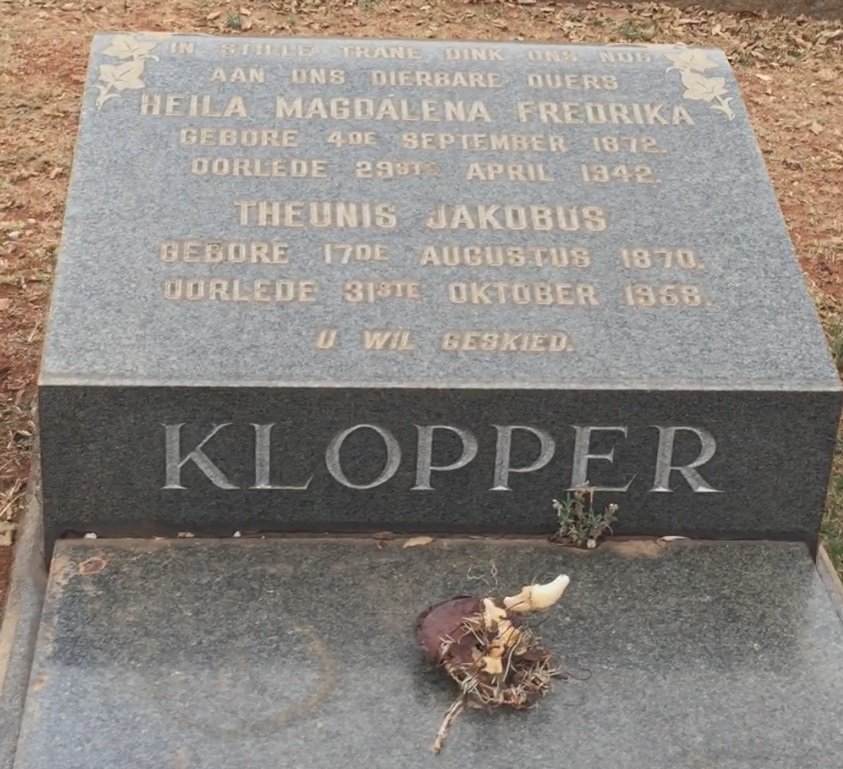 KLOPPER Theunis Jakobus 1870-1958 &amp; Heila Magdalena Fredrika 1872-1942