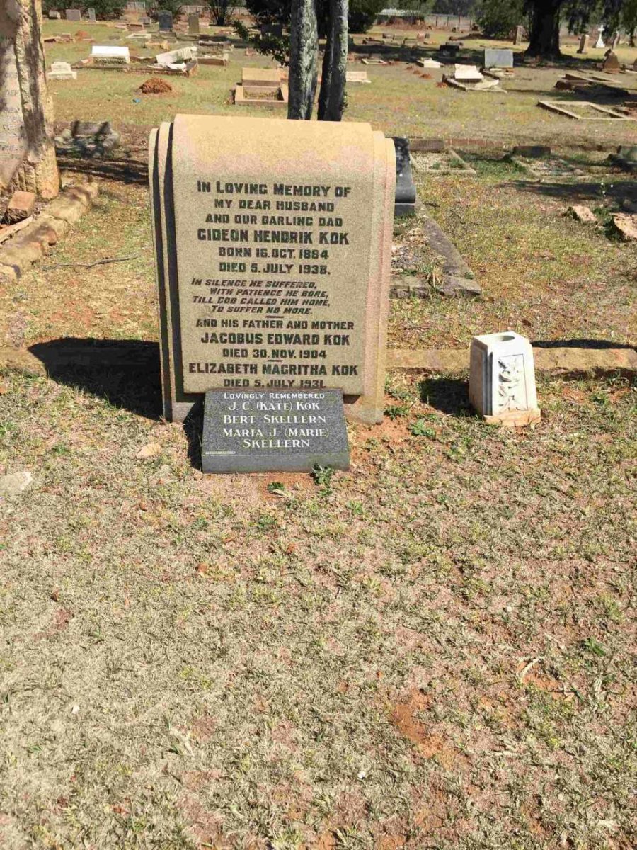 KOK Jacobus Edward -1904 &amp; Elizabeth Magritha -1931 :: KOK Gideon Hendrik 1884-1938 &amp; J.C. :: SKELLERN Bert &amp; Maria 