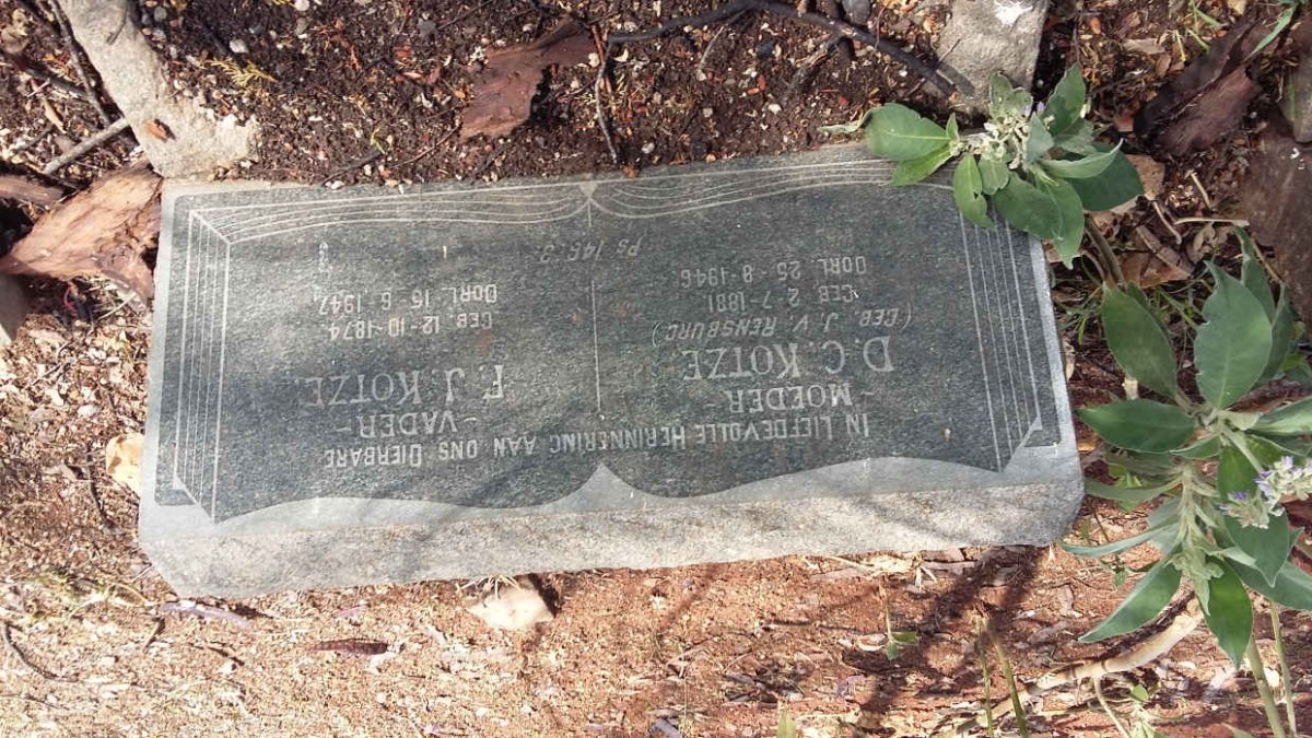 KOTZE F.J. 1874-1947 &amp; D.C. J.V. RENSBURG 1881-1946
