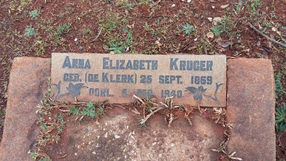 KRUGER Anna Elizabeth nee DE KLERK 1869-1940