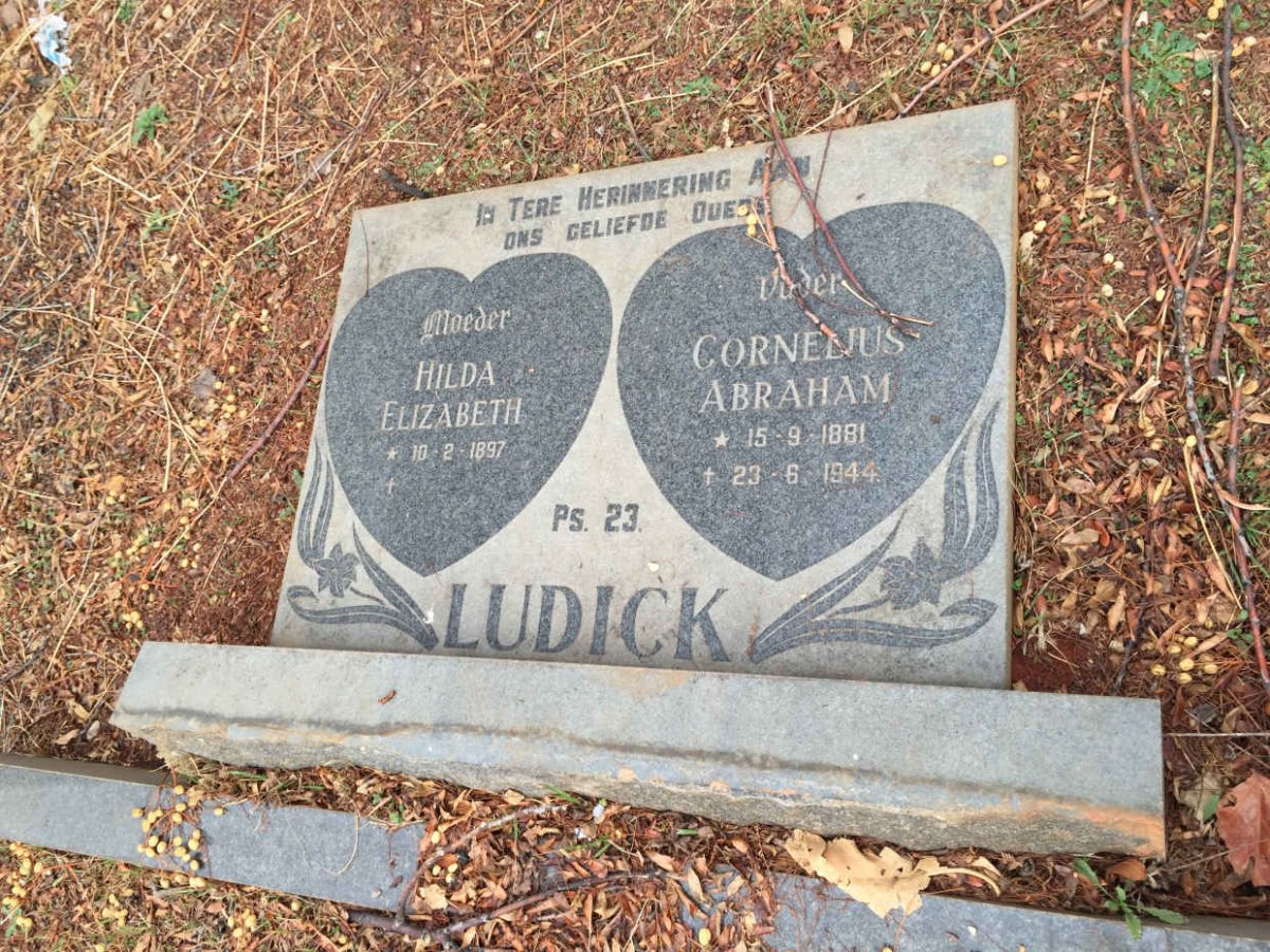LUDICK Cornelius Abraham 1881-1944 &amp; Hilda Elizabeth 1897-