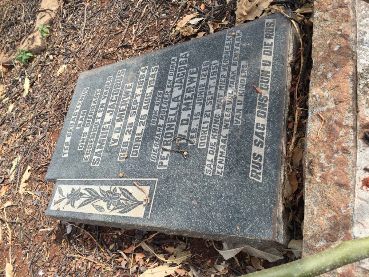 MERWE Samuel Jacobus, v.d. 1884-1945 &amp; Petronella Jacoba 1886-1951