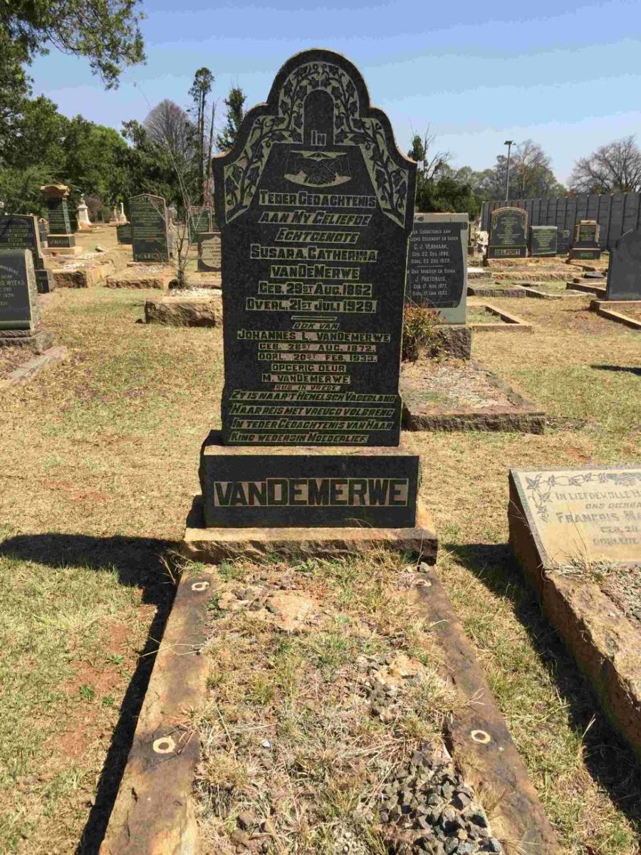 MERWE Johannes L., 1872-1933 &amp; Susara Catherina 1862-1929