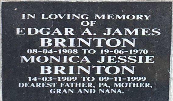 BRINTON Edgar A. James 1908-1970 &amp; Monica Jessie 1909-1999