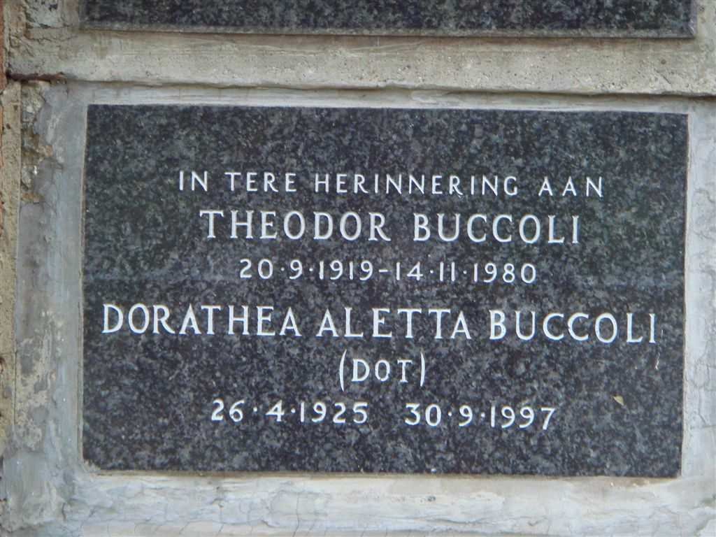 BUCCOLI Theodor 1919-1980 &amp; Dorathea Aletta 1925-1997