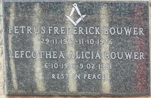 BOUWER Petrus Frederick 1917-1976 &amp; Lefcothea Alicia 1919-1981