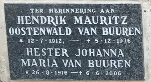 BUUREN Hendrik Mauritz Oostenwald, van 1912-1976 &amp; Hester Johanna Maria 1916-2006