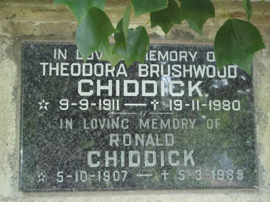 CHIDDICK Ronald 1907-1985 &amp; Theodora Brushwood 1911-1980