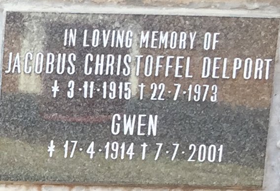 DELPORT Jacobus Christoffel 1915-1973 &amp; Gwen 1914-2001