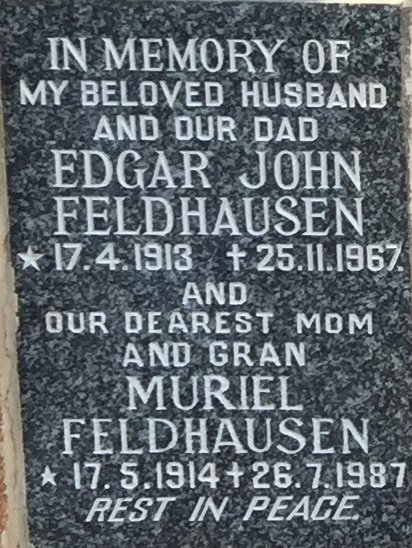 FELDHAUSEN Edgar John 1913-1967 &amp; Muriel 1914-1987