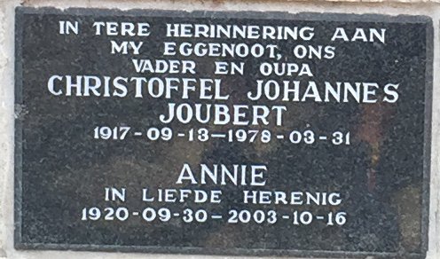 JOUBERT Christoffel Johannes 1917-1978 &amp; Annie 1920-2003