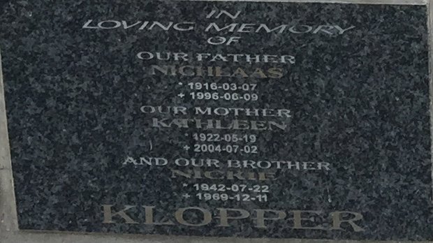 KLOPPER Nichlaas 1916-1996 &amp; Kathleen 1922-2004 :: KLOPPER Nickie 1942-1969