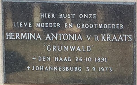 KRAATS Hermina Antonia, v.d. nee GRÜNWALD 1891-1973