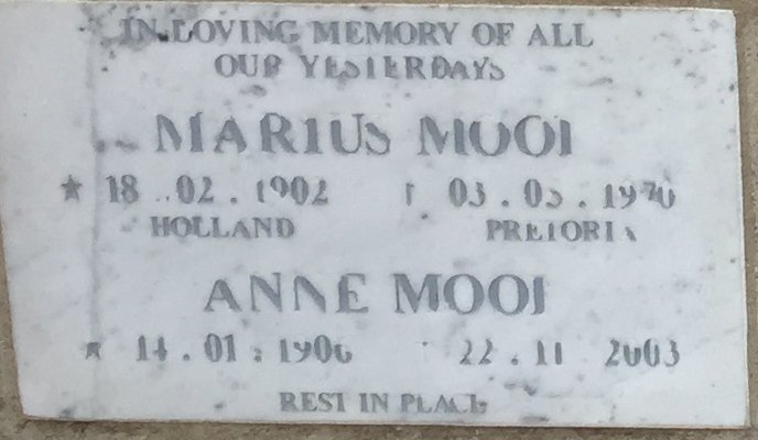 MOOI Marius 1902-1970 &amp; Anne 1906-2003