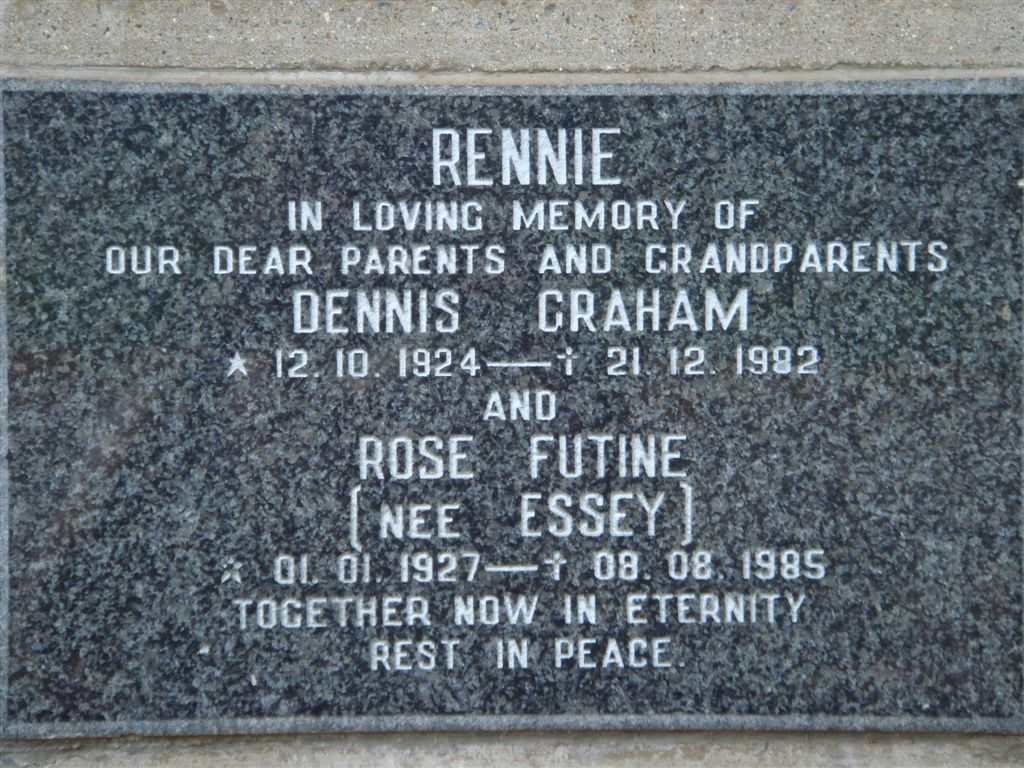 RENNIE Dennis Graham 1924-1982 &amp; Rose Futine ESSEY 1927-1985