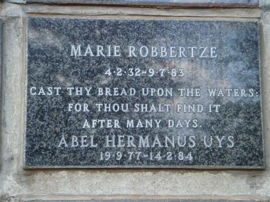 ROBBERTZE Marie 1932-1983 :: UYS Abel Hermanus 1977-1984