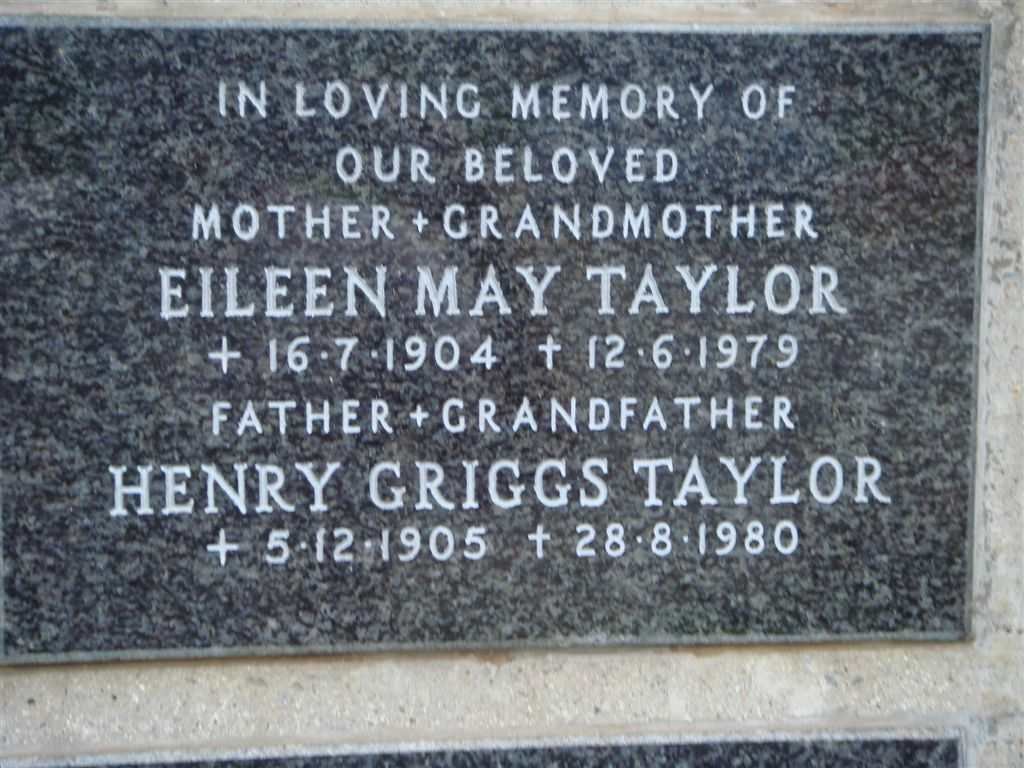 TAYLOR Henry Griggs 1905-1980 &amp; Eileen May 1904-1979