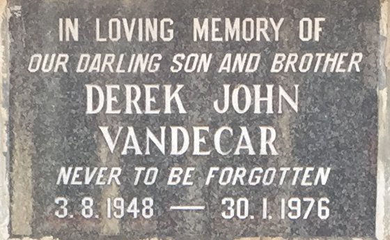 VANDECAR Derek John 1948-1976