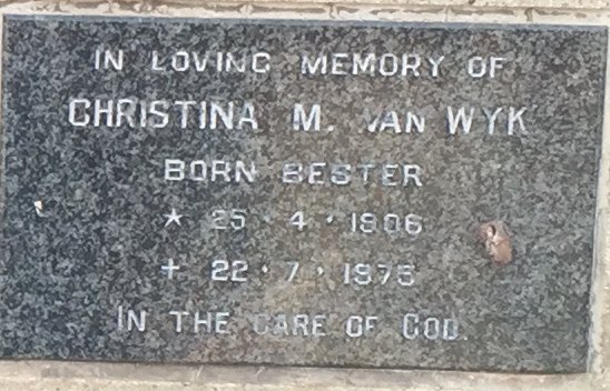 WYK Christina M., van nee BESTER 1906-1975