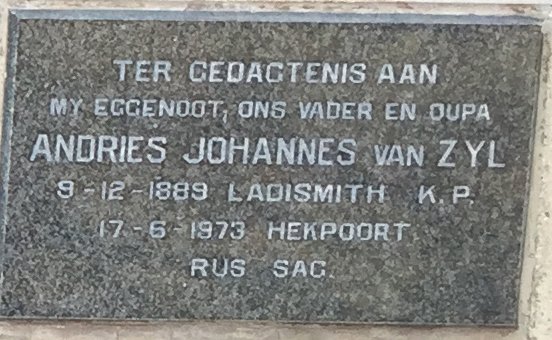 ZYL Andries Johannes, van 1889-1973