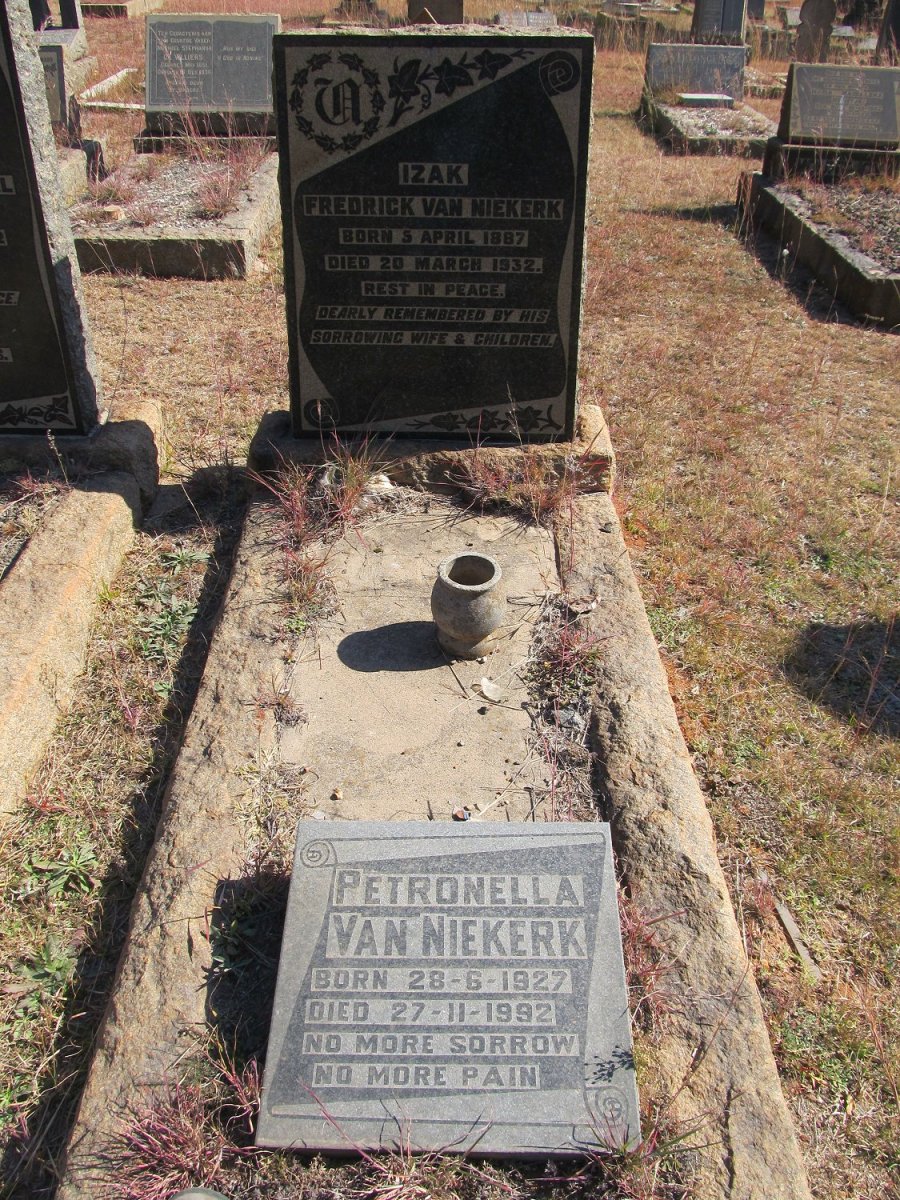 NIEKERK Izak Fredrick, van 1887-1932 :: VAN NIEKERK Petronella 1927-1992