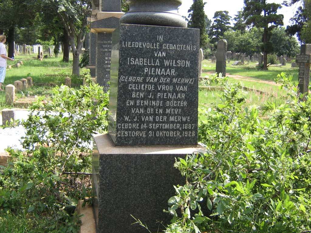 PIENAAR Isabella Wilson nee VAN DER MERWE 1887-1926