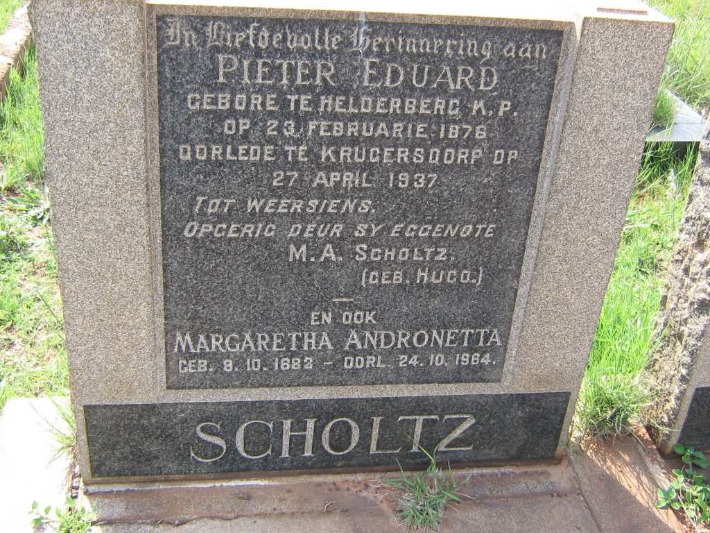 SCHOLTZ Pieter Eduard 1876-1937 &amp; Margaretha Andronetta HUGO 1882-1964