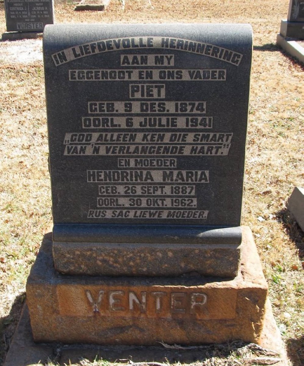 VENTER Piet 1874-1941 &amp; Hendrina Maria 1887-1962