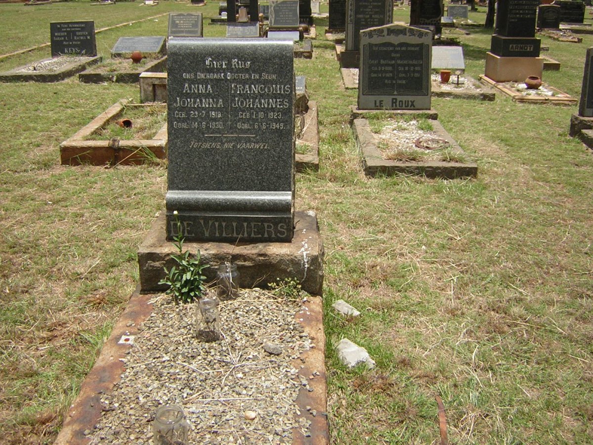 VILLIERS Anna Johanna, de 1918-1930 :: DE VILLIERS Francouis Johannes 1923-1949