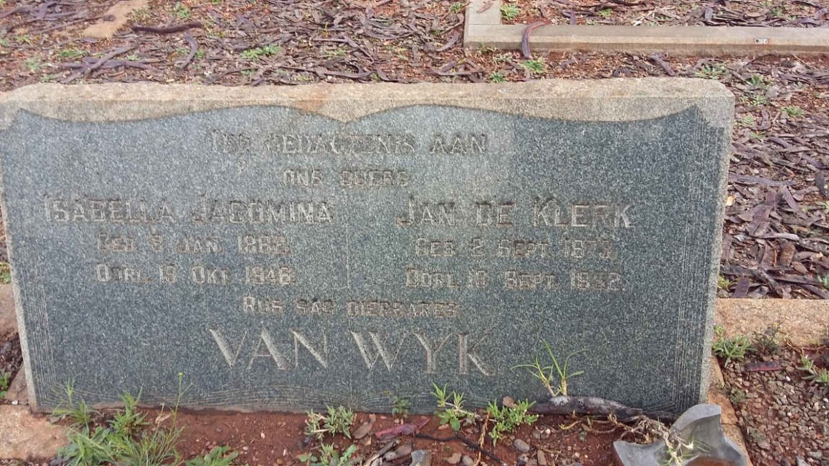 WYK Jan De Klerk, van 1873-1952 &amp; Isabella Jacomina 1882-1946