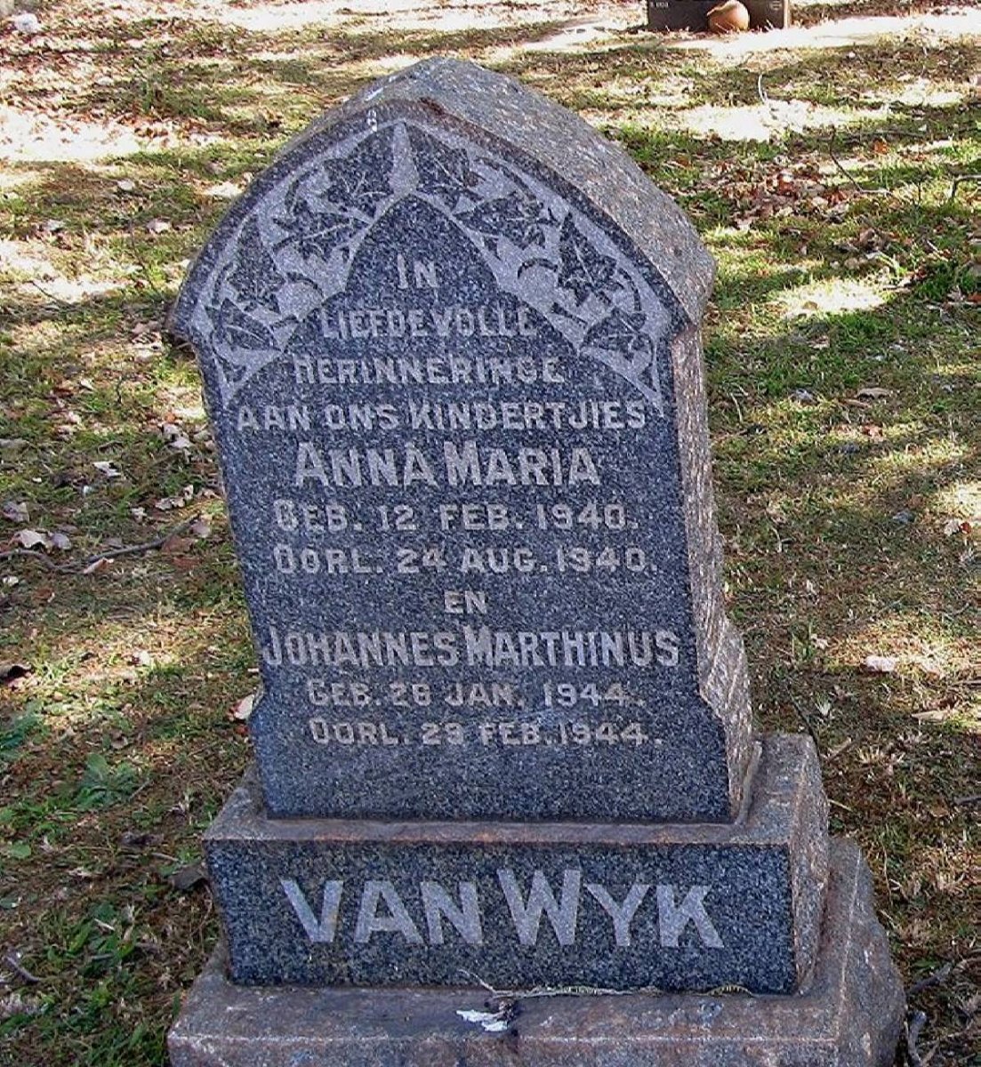 WYK Anna Maria, van 1940-1940 :: VAN WYK Johannes Marthinus 1944-1944