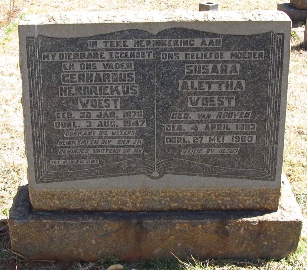 WOEST Gerhardus Hendriekus 1876-1947 &amp; Susara Alettha van ROOYEN 1883-1960