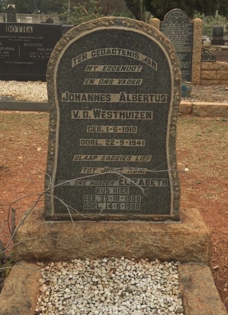 WESTHUIZEN Johannes Albertus, v.d. 1910-1941 &amp; Elizabeth 1908-1980