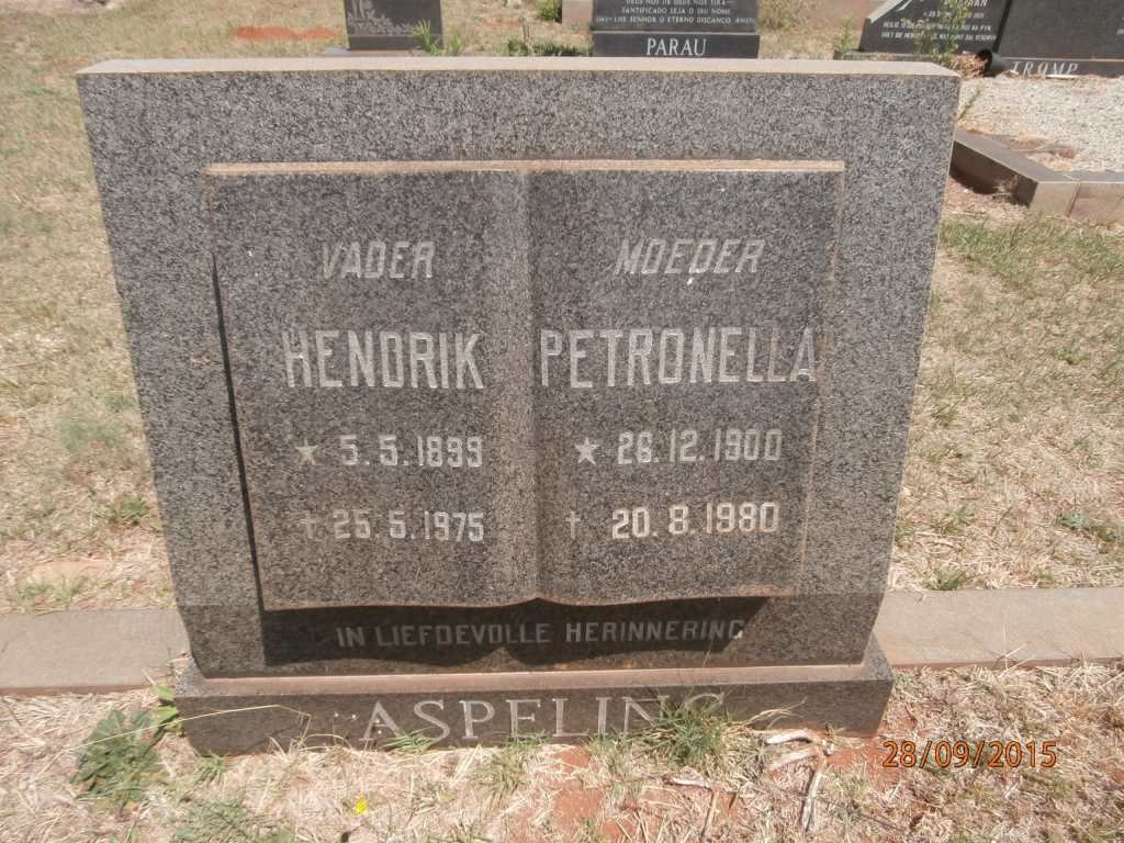 ASPERLING Hendrik 1899-1975 &amp; Petronella 1900-1980