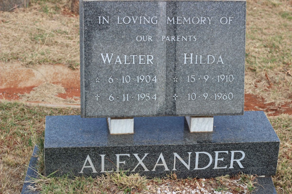 ALEXANDER Walter 1904-1954 &amp; Hilda 1910-1960