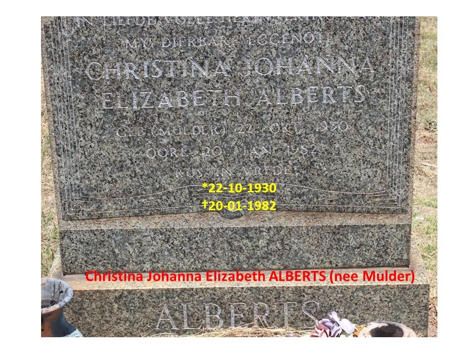 ALBERTS Christina Johanna Elizabeth nee MULDER 1930-1982