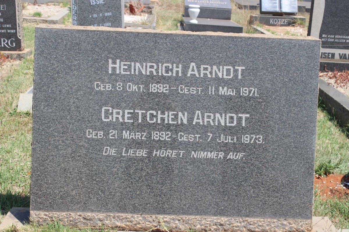 ARNDT Heinrich 1892-1971 &amp; Gretchen 1892-1973