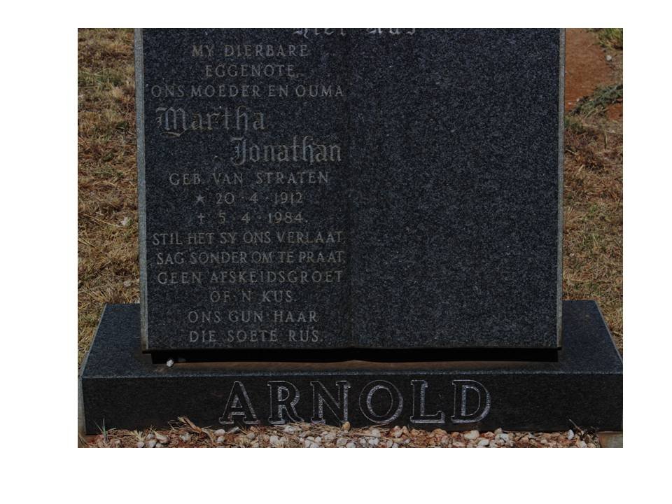 ARNOLD Martha Jonathan nee VAN STRATEN 1912-1984