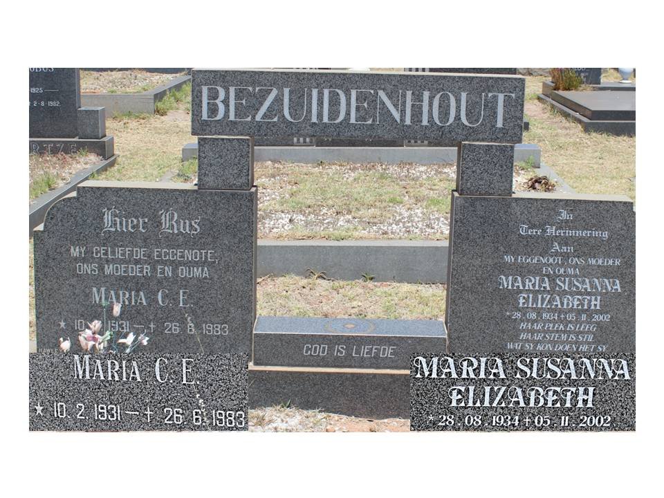 BEZUIDENHOUT Maria C.E. 1931-1983 :: BEZUIDENHOUT Maria Susanna Elizabeth 1934-2002