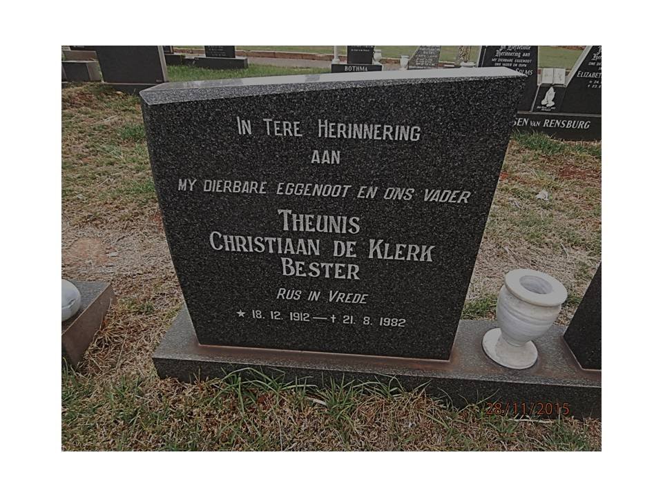 BESTER Theunis Christiaan de Klerk 1912-1982